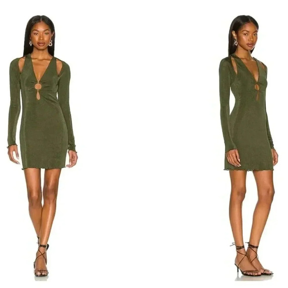NWT Lovers + Friends Marais Cutout Mini Dress Shrug in Olive Green Size XS - Picture 2 of 11